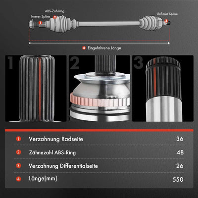 Frankberg 1x Antriebswelle Vorne Links Kompatibel mit S80 I TS XY 2.4L 1999-2006 Replace# 8251773