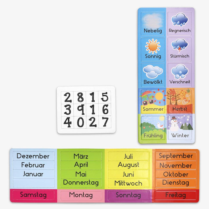 Navaris Kalender Tafel für Kinder - Lerntafel Jahreszeiten Uhr - Magnet Spiel Lernuhr - Kinderkalend