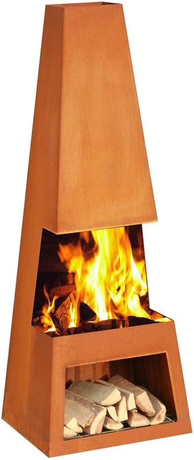Ben&Camilla Gartenkamin Pular in Edelrost Optik Cortenstahl 122 x 44 x 37 cm | extra robust & rostfr
