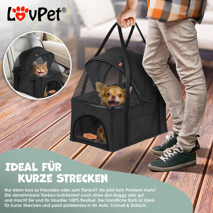 LOVPET® Hundewagen 2in1 Hundebuggy Hundebox Transporttasche Faltbar klappbar bis 20kg Haustiere Bugg