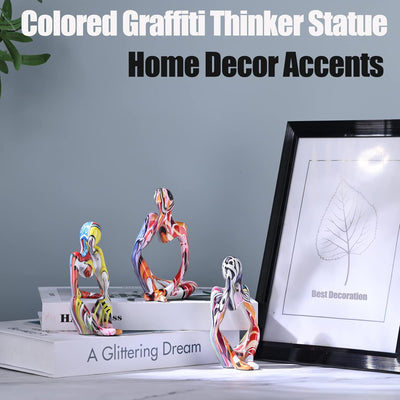 3 Stück abstrakte Graffiti-Denker-Statuen und Skulpturen, bunte Mini-Denker-Figur, Ornamente, minima