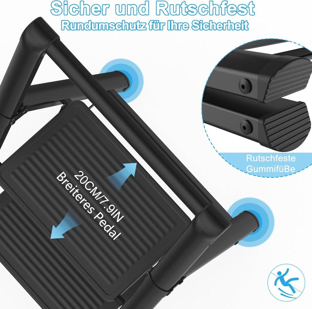 Aufun Trittleiter 2 Stufen, Klappleiter mit breitem Anti-Rutsch-Pedal, Mit Handlauf Haushaltsleiter
