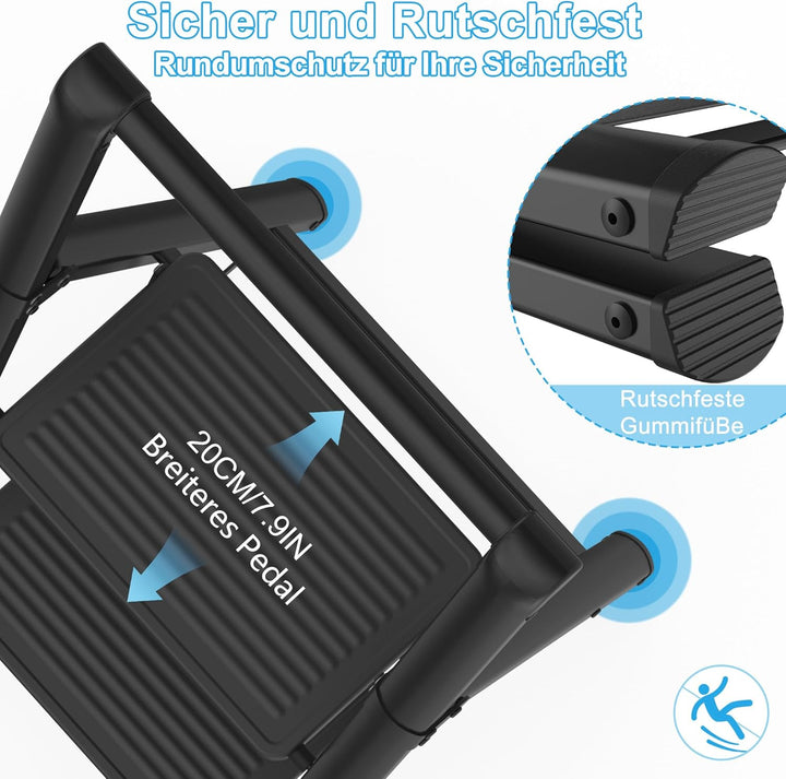 Aufun Trittleiter 2 Stufen, Klappleiter mit breitem Anti-Rutsch-Pedal, Mit Handlauf Haushaltsleiter