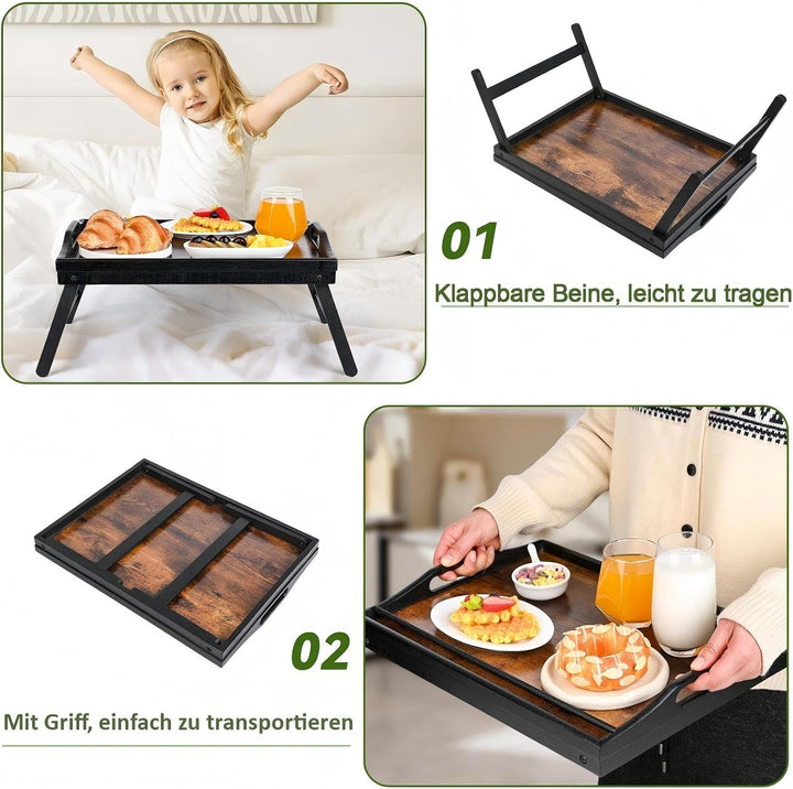 VASMIA Betttablett Tisch mit klappbaren Beinen, Bambus Frühstück im Bett Essen, Servieren, Laptop-Sc