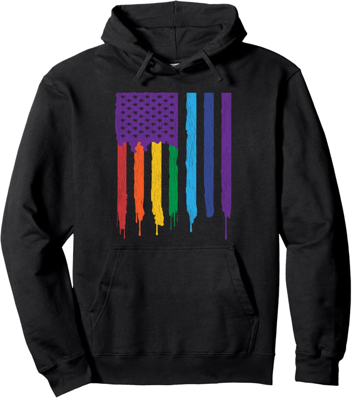 Vintage American Flag Rainbow USA Lesbian Gay LGBT Pride Pullover Hoodie