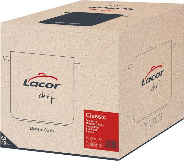 Lacor 50120 Hoher Suppentopf mit Deckel 20 cm Silber