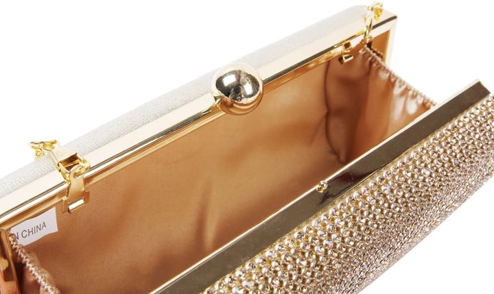 Damara Mini Glitzernde Strassstein Damen Hartschalen Clutch Abendtasche,Silber, Silber