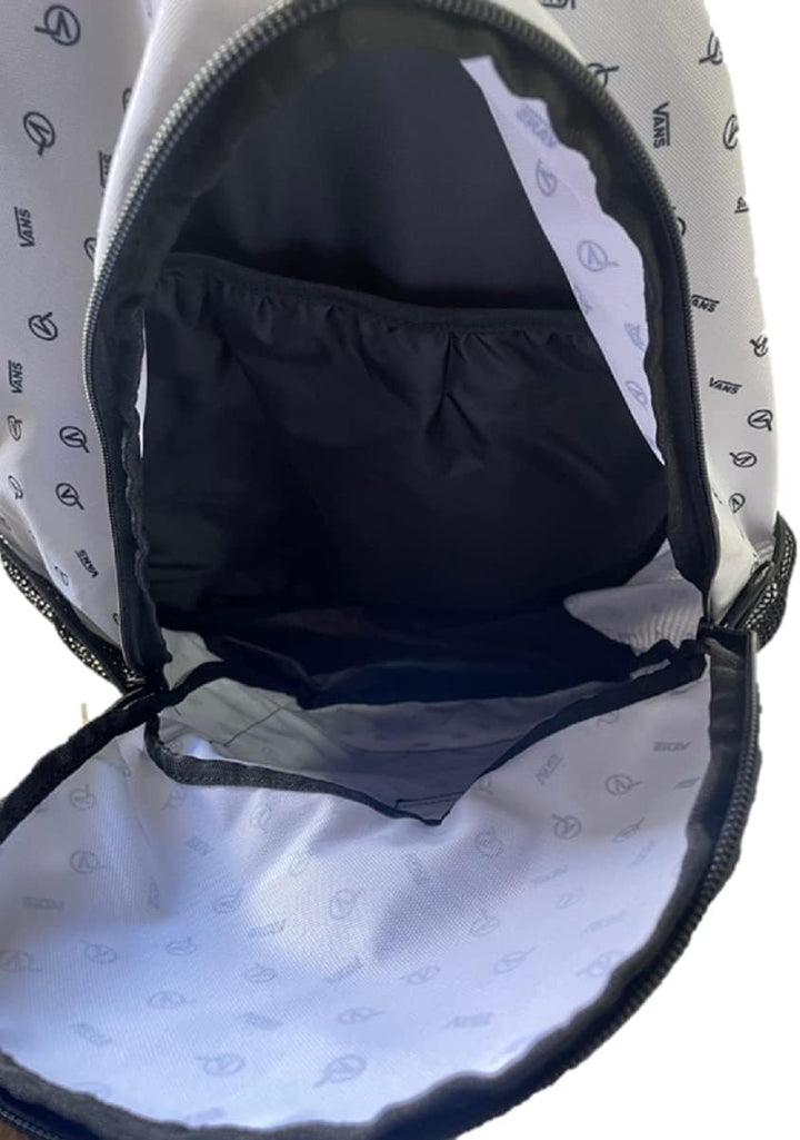 Vans Alumni Rucksack Allover Logo Weiss Schwarz Universität Schultasche Casual Reise Laptop, mehrfar