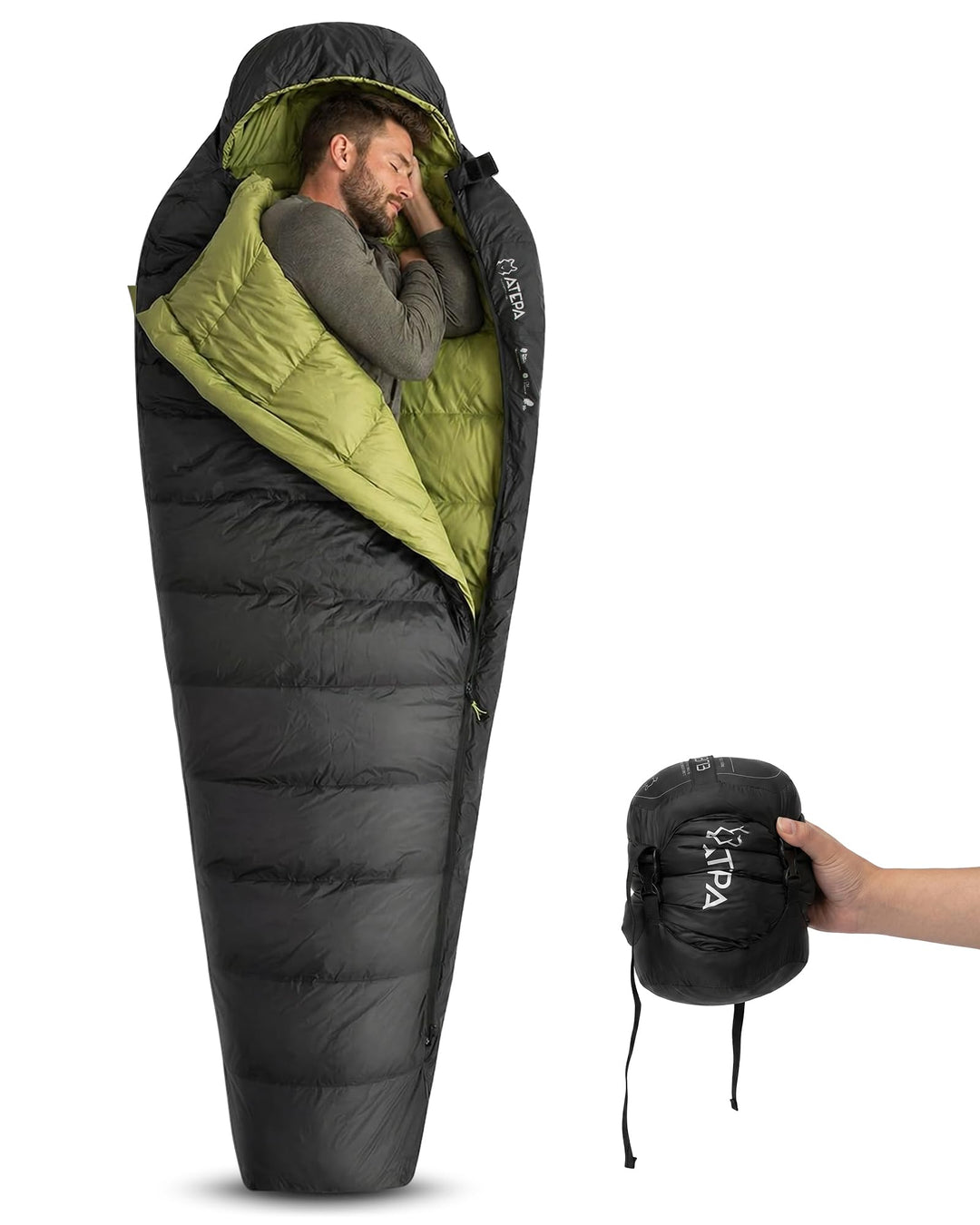ATEPA 700FP Daunenschlafsack für Erwachsene, Ultraleichter 0 Grad Mumienschlafsack mit RDS Daunen &