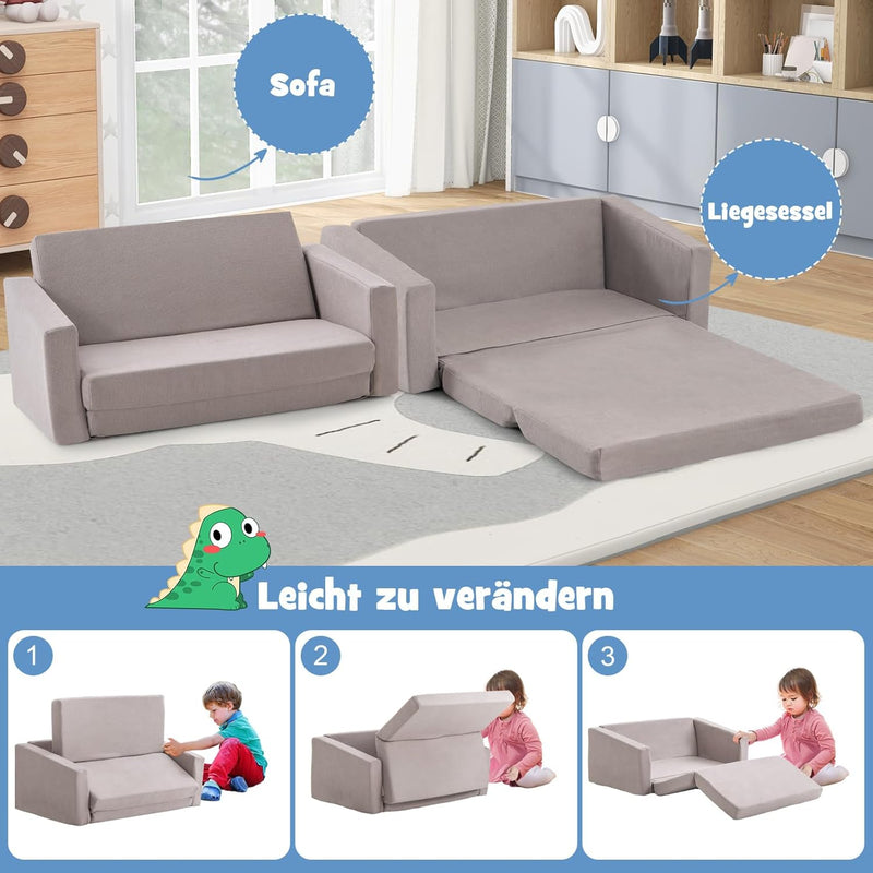 COSTWAY Kindersofa, Textilflanell, Schwamm, Dunkelgrau, 77 x 43 x 40cm, Dunkelgrau