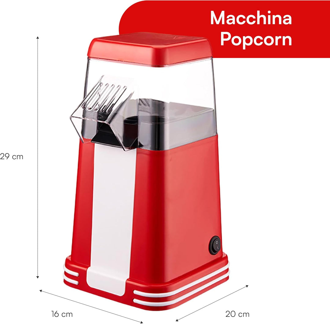 Baroni Home Popcorn Maschine mit Heissluft 1200 W, ohne Öl und Fett, Popcorn in 2-3 Minuten, Dosierd