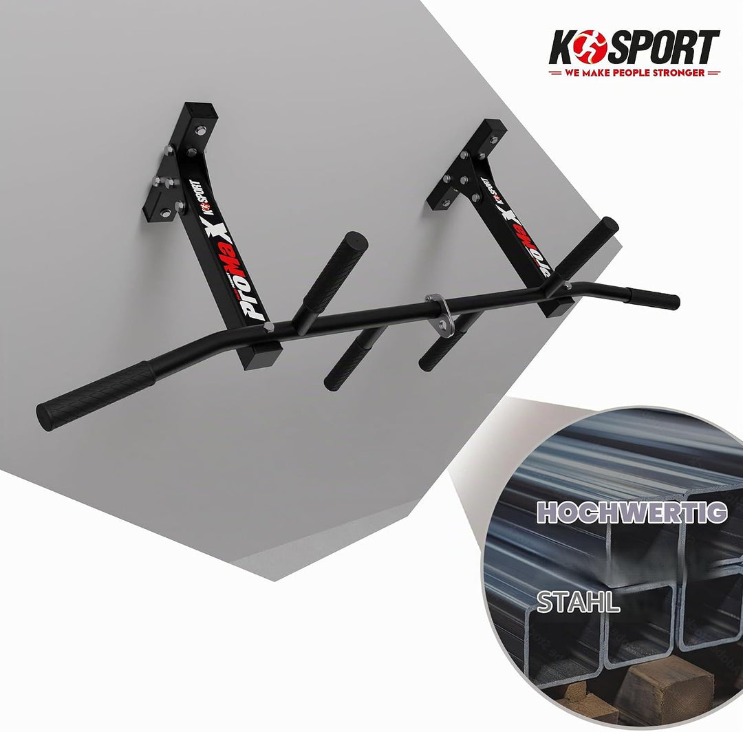 K-Sport: Klimmzugstange zur Deckenmontage I Kraftstation mit Pull-Up Bar &amp; 3 Griffen I Klimmzugturm