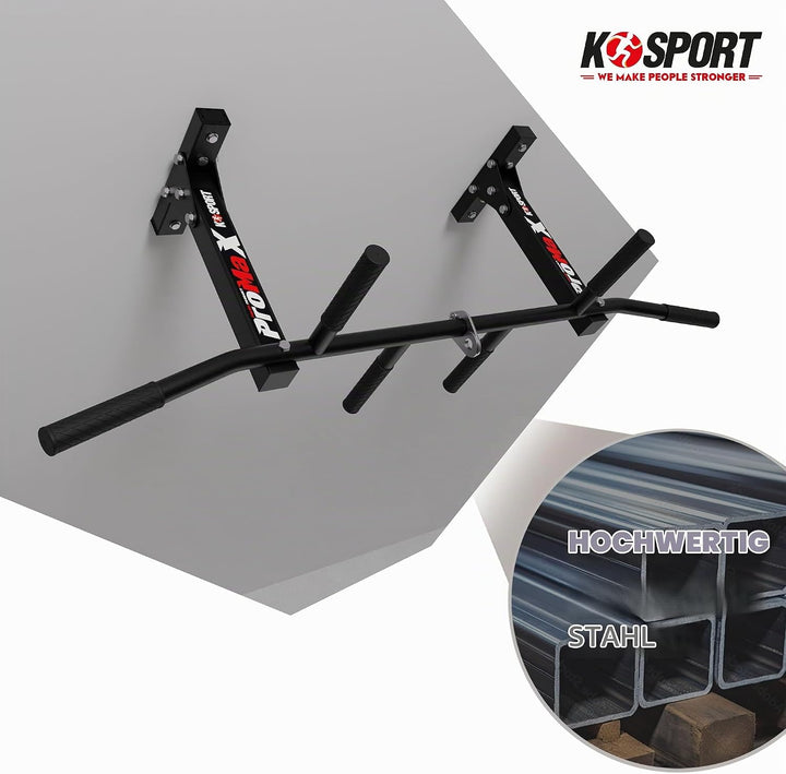 K-Sport: Klimmzugstange zur Deckenmontage I Kraftstation mit Pull-Up Bar &amp; 3 Griffen I Klimmzugturm