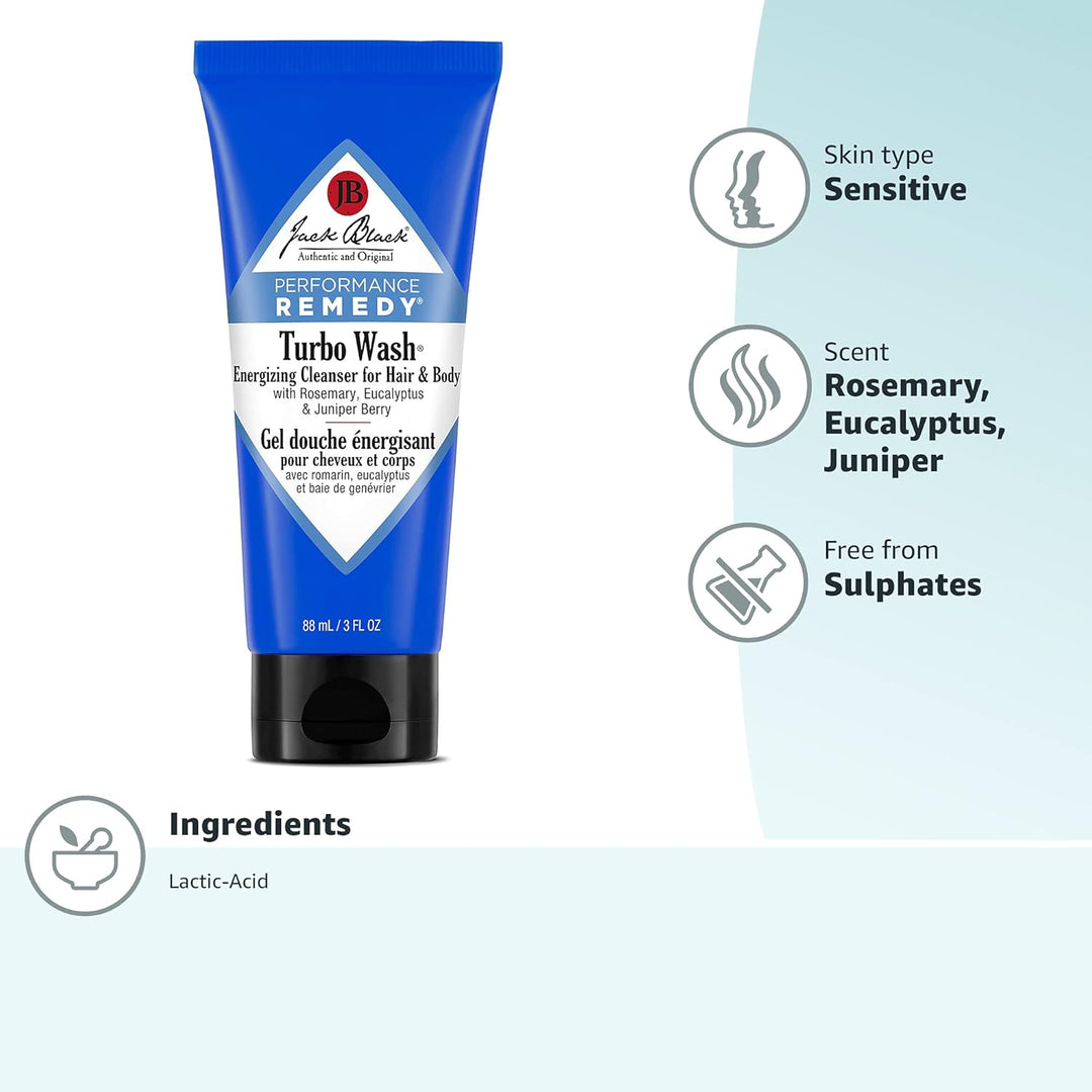 Jack Black Turbo Wash Energizing Cleanser for Hair & Body, 3 fl. oz.