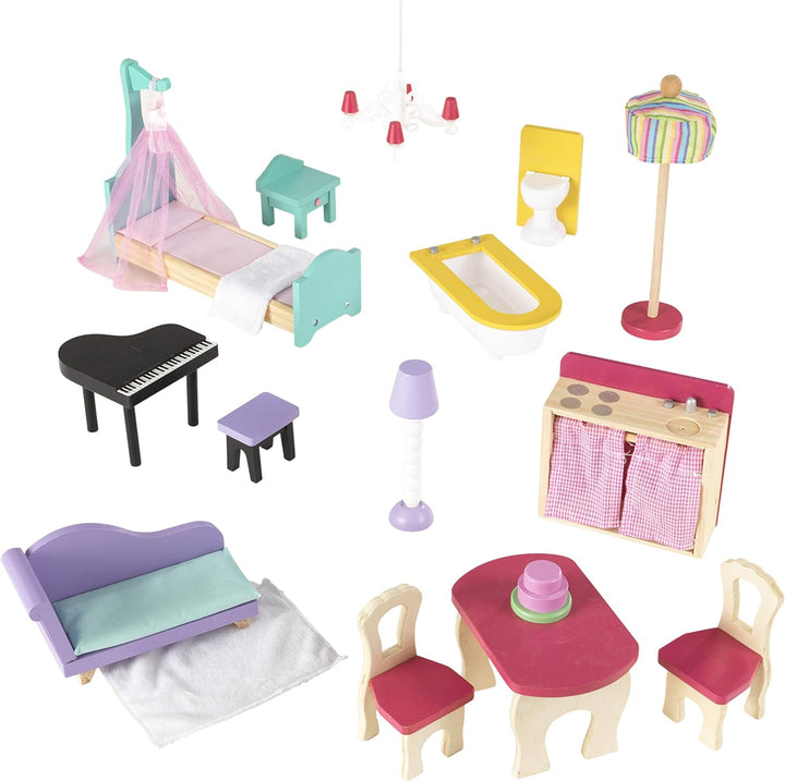 KidKraft Annabelle Puppenhaus aus Holz mit Möbeln und Zubehör, Spielset mit Aufzug und Balkon für 30