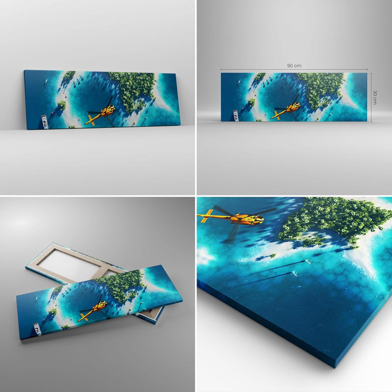 Panorama Bilder auf Leinwand Hubschrauber Ozean Insel Paradies Leinwandbild 90x30cm Wandbilder Dekor