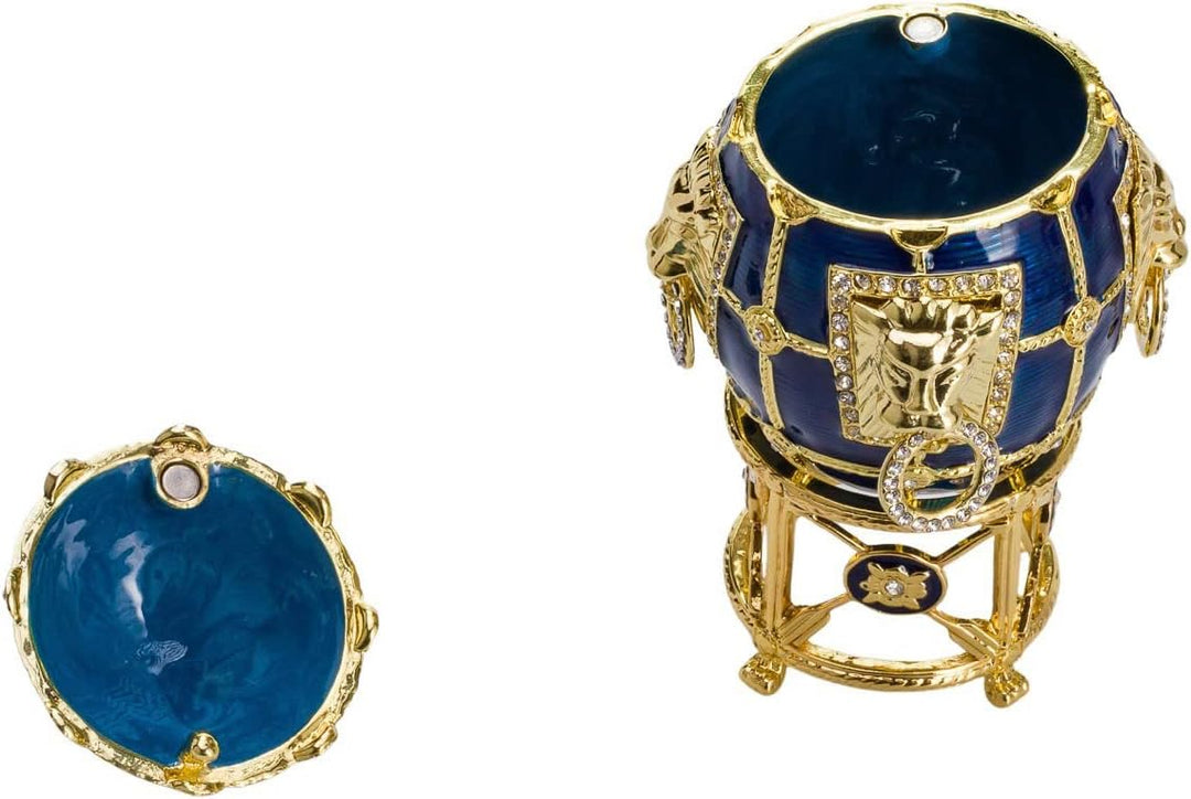 danila-souvenirs Fabergé-Stil Ei/Schmuckkästchen mit Löwen 11 cm blau