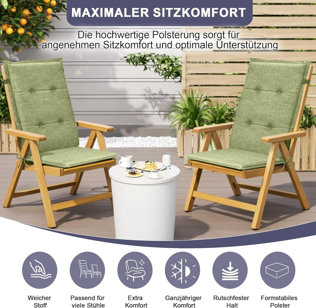 Relexo Premium - Hochlehner Auflage Gartenstuhl Stuhlauflage mit Polster, Outdoor Sitzkissen & Stuhl