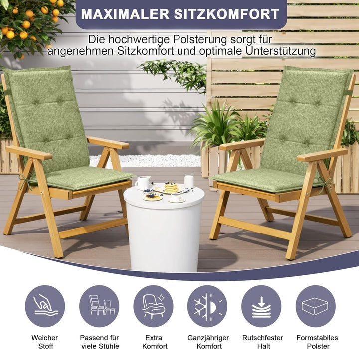 Relexo Premium - Hochlehner Auflage Gartenstuhl Stuhlauflage mit Polster, Outdoor Sitzkissen & Stuhl