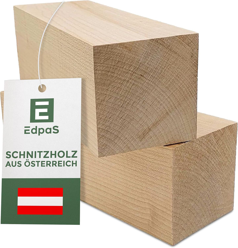 Edpas Schnitzholz Ahorn - 2er Set Holzblock (20x7x7cm) - Grosse Schnitzholz Rohlinge - Naturbelassen