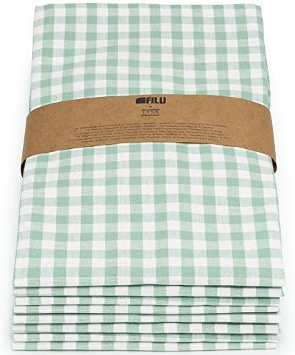 FILU Servietten 8er Pack Halbleinen (Leinen/Baumwolle) Mint/Weiss kariert (Farbe und Design wählbar)