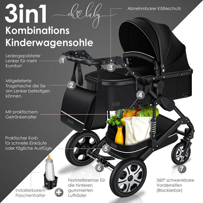 KESSER® Loops 3 in 1 Kinderwagen Kombikinderwagen Komplett-Set inkl. Babywanne & Buggy Sportsitz & A