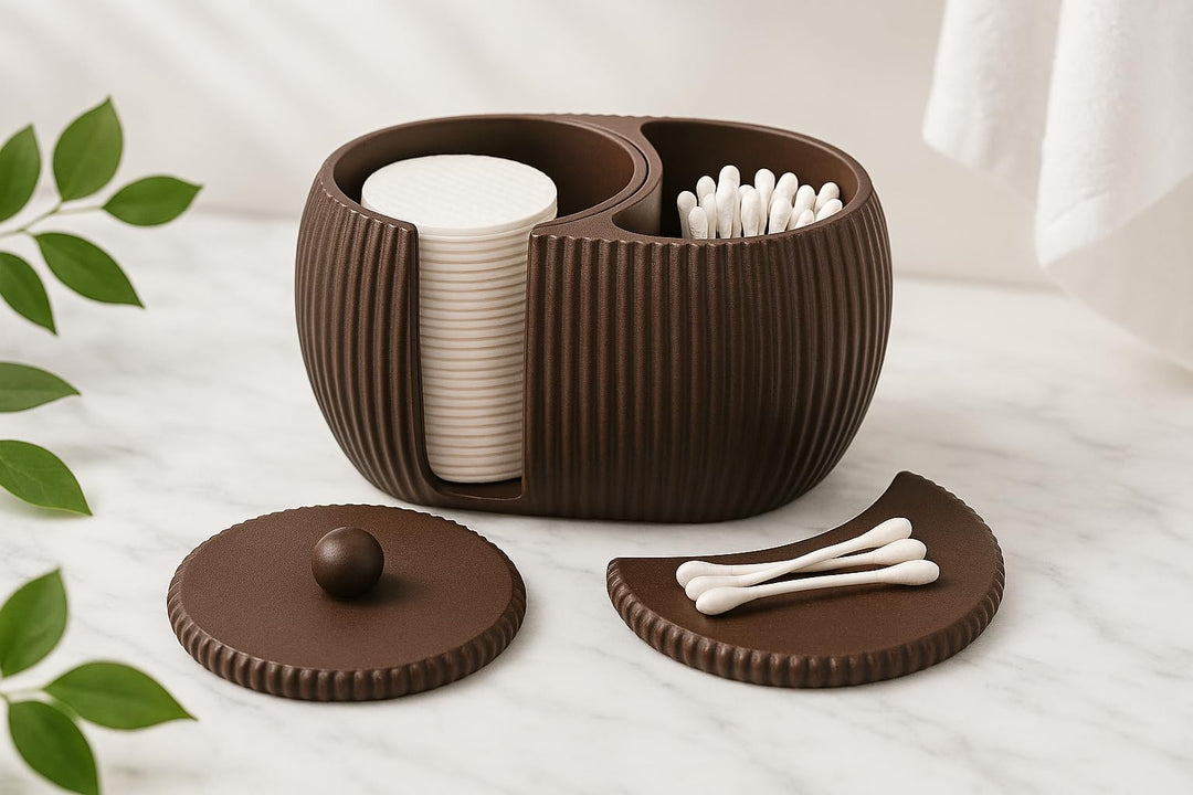 Generisch Yin‑Yang Badezimmer Organizer – Aufbewahrung für Wattepads & Wattestäbchen, Modernes 3D‑De