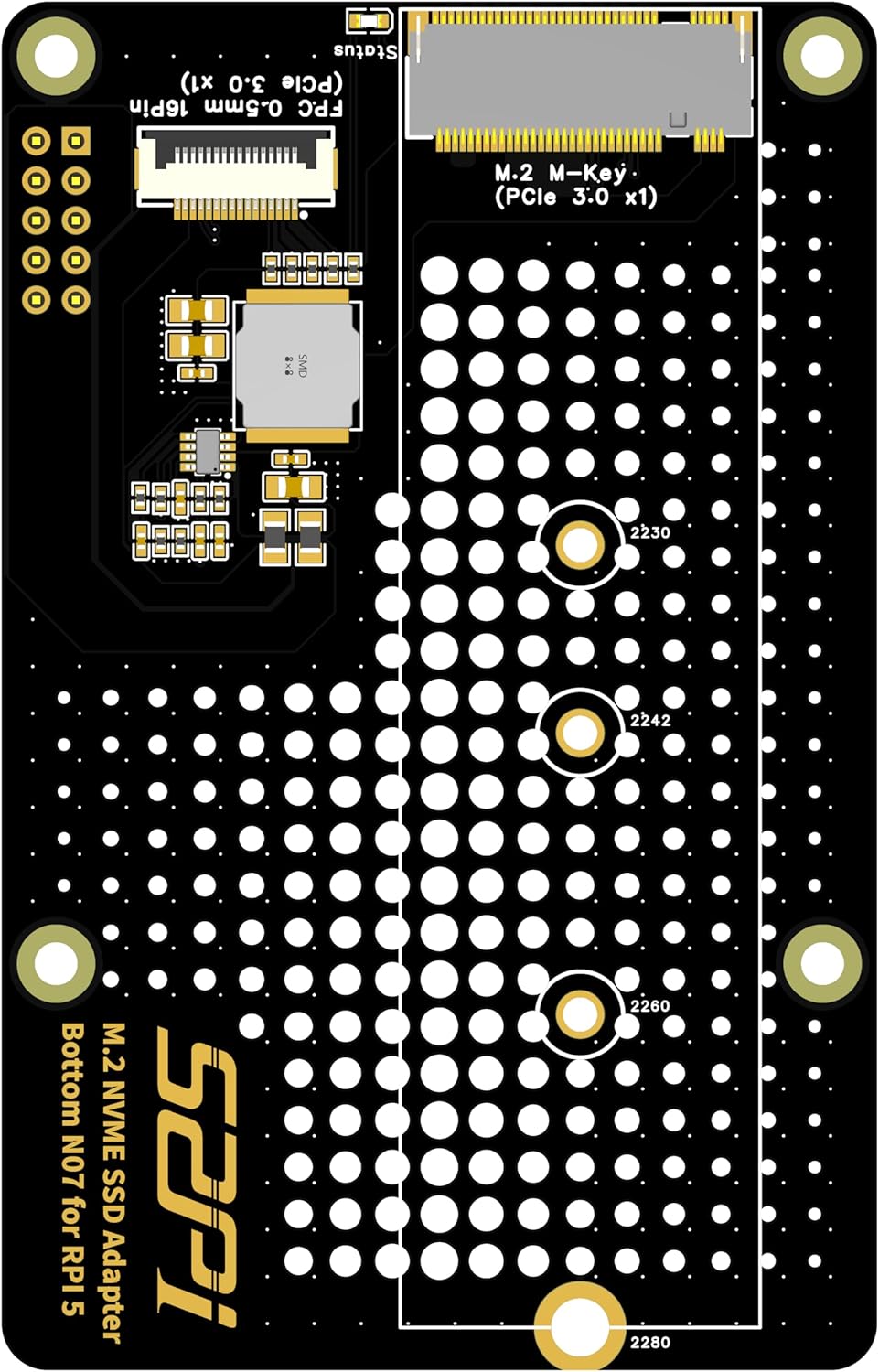 GeeekPi N07 M.2 PCIe to NVMe Bottom SSD Pip PCIe Peripheral Board for Raspberry Pi 5,Support M.2 Key