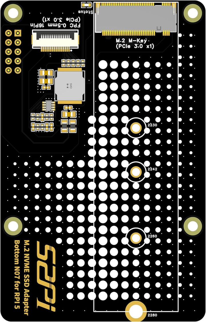 GeeekPi N07 M.2 PCIe to NVMe Bottom SSD Pip PCIe Peripheral Board for Raspberry Pi 5,Support M.2 Key
