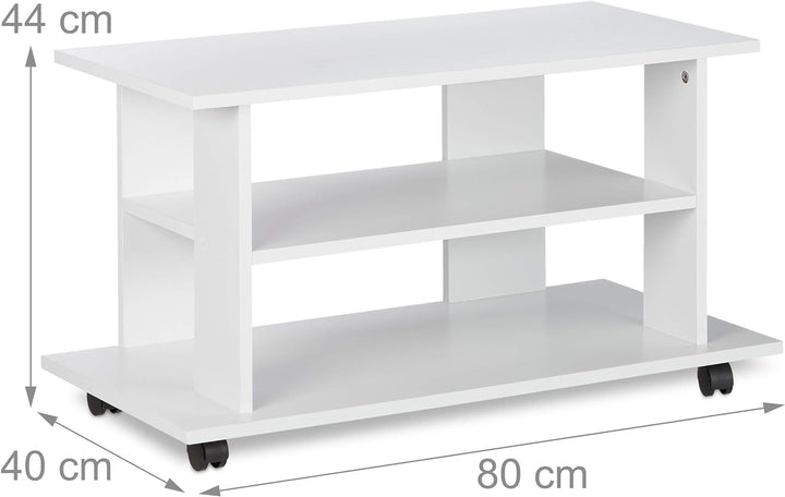 Relaxdays TV Board mit Rollen, 2 Fächer für Fernseher, Konsole & Receiver, fahrbarer Fernsehtisch, H