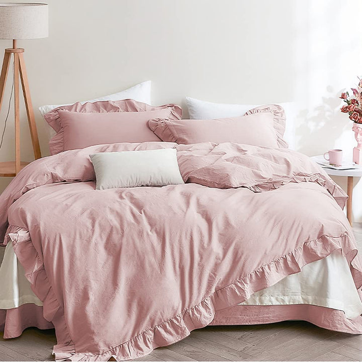 Lanqinglv Rüschen Rosa Bettwäsche 155x200 2 Teilig Mädchen Mikrofaser Bettbezug Deckenbezug mit Reis