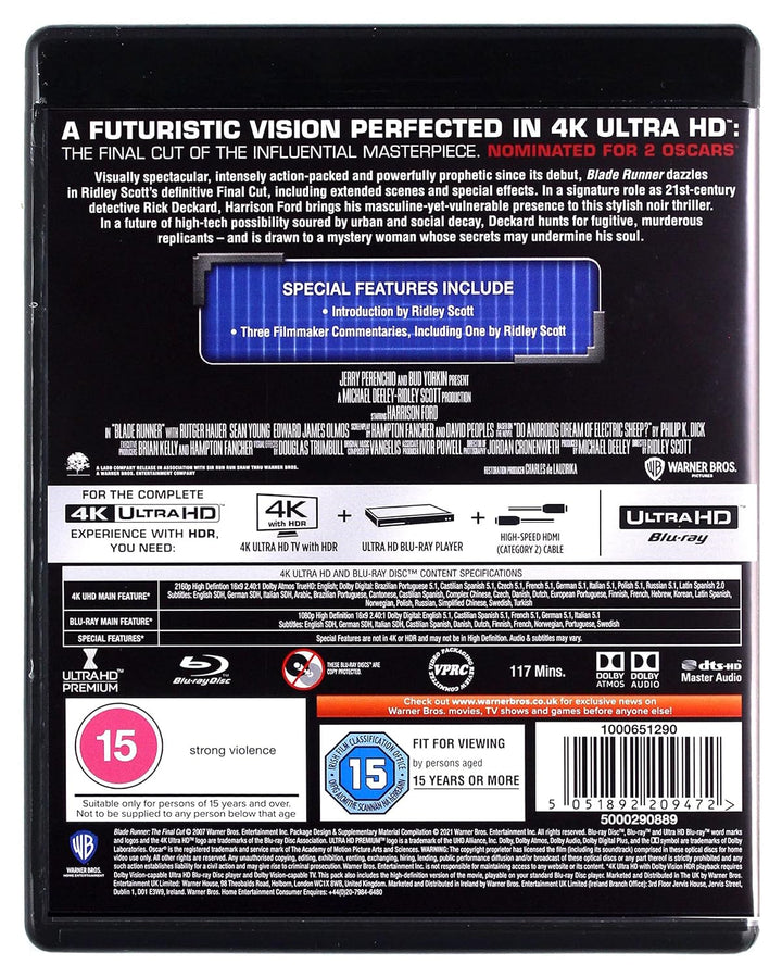 Blade Runner: The Final Cut [4K Ultra-HD] [1982] [Blu-ray] [2017] [Region Free], 4K