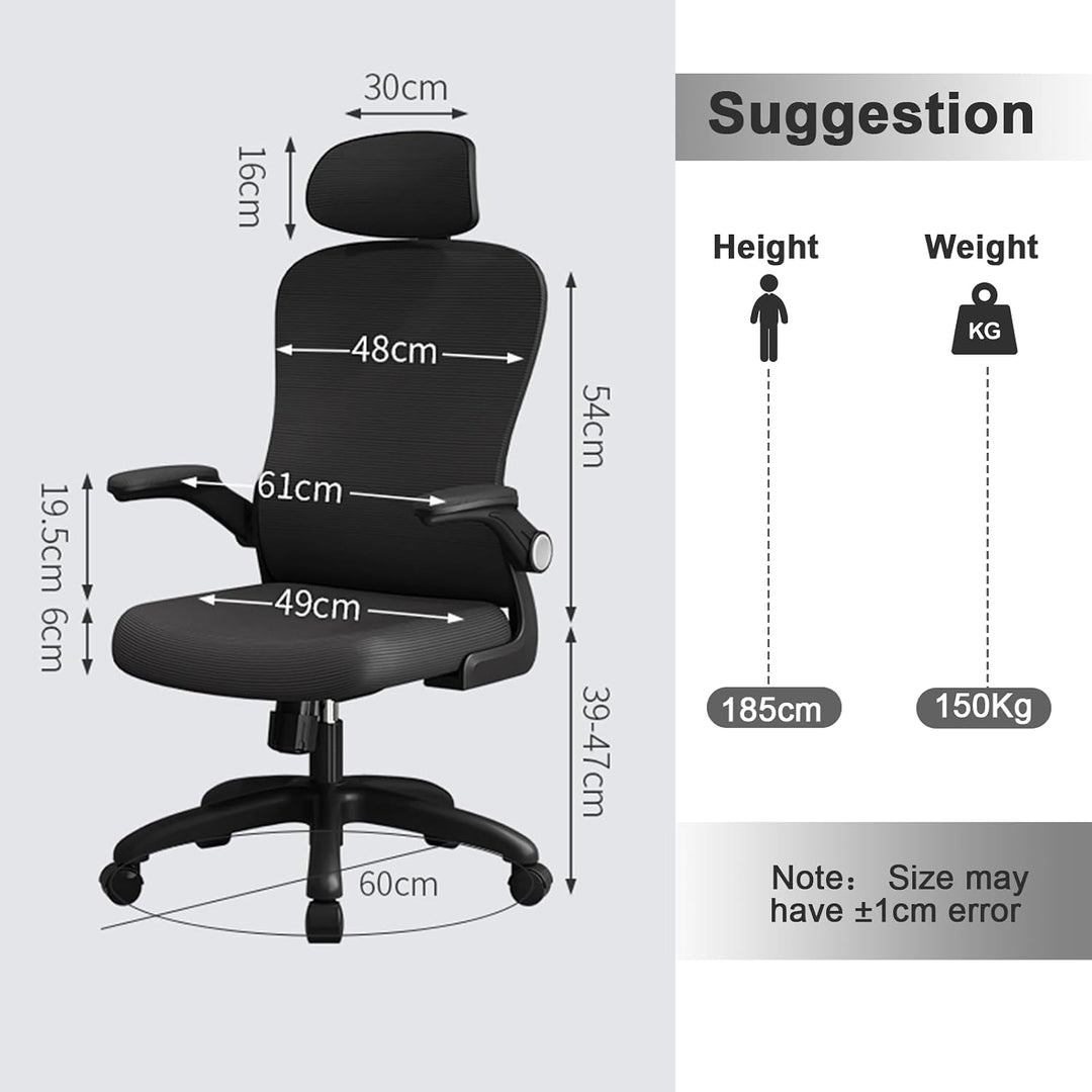 LEVIPE Bürostuhl Ergonomisch, Schreibtischstuhl mit Lendenwirbelstütze, Armlehnen, Verstellbare Kopf