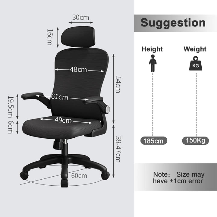 LEVIPE Bürostuhl Ergonomisch, Schreibtischstuhl mit Lendenwirbelstütze, Armlehnen, Verstellbare Kopf
