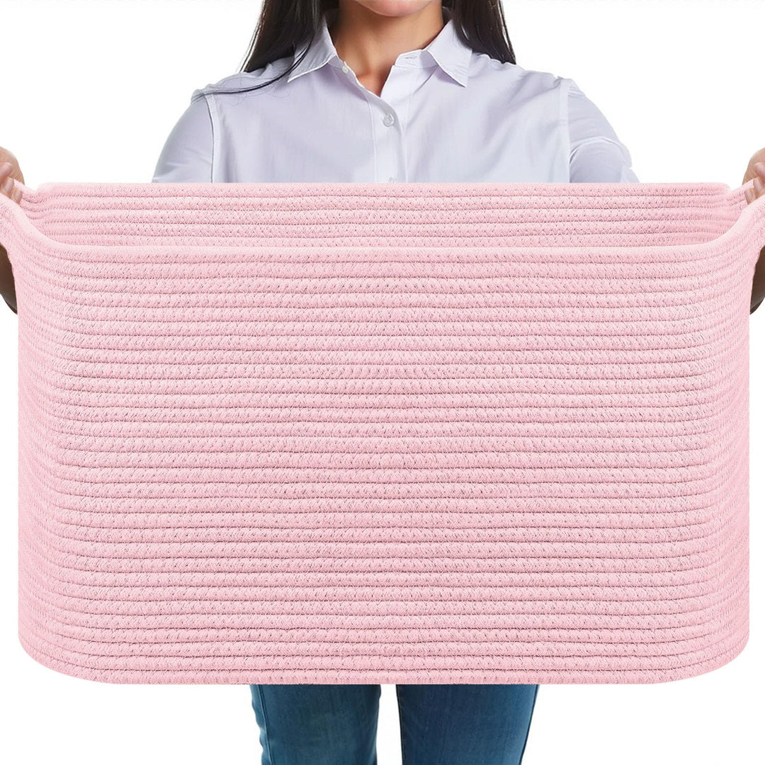 JOJOSEE Faltbarer Wäschekorb 63L Grosse Aufbewahrungskorb Hellrosa | Geflochten Laundry Baskets mit