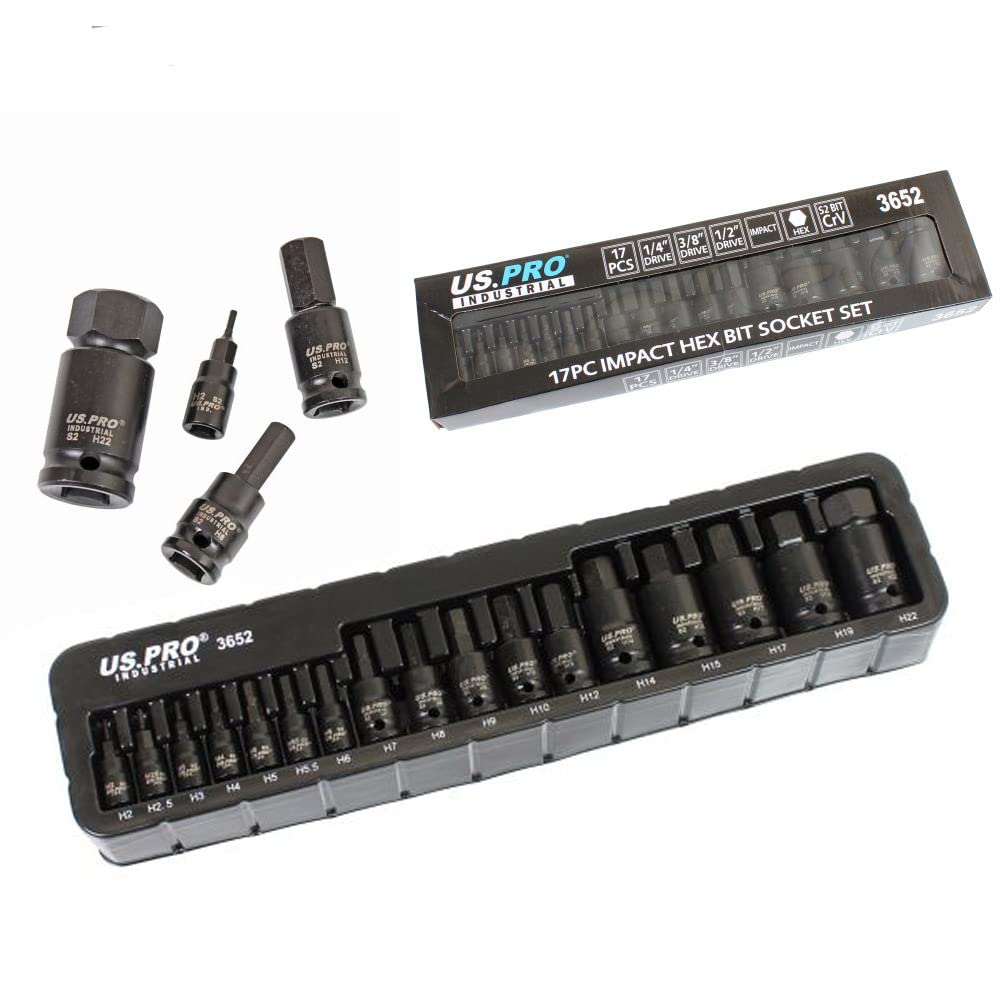 US PRO INDUSTRIAL Schlagschrauber-Bit-Steckschlüssel-Set, gemischter Antrieb, 2 mm – 22 mm, 17-teili