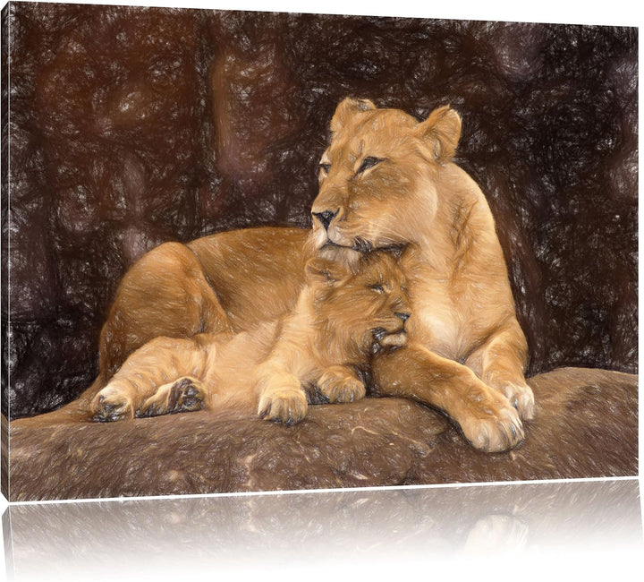 Pixxprint Löwe Löwenjungen als Leinwandbild/Grösse: 100x70 / Wandbild/Kunstdruck/fertig bespannt, 10