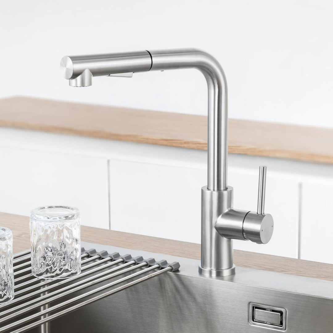 ANYCEE Hochdruck Wasserhahn Küche, 360° Schwenkbar Mischbatterie Küche Ausziehbar, Küchenarmatur mit