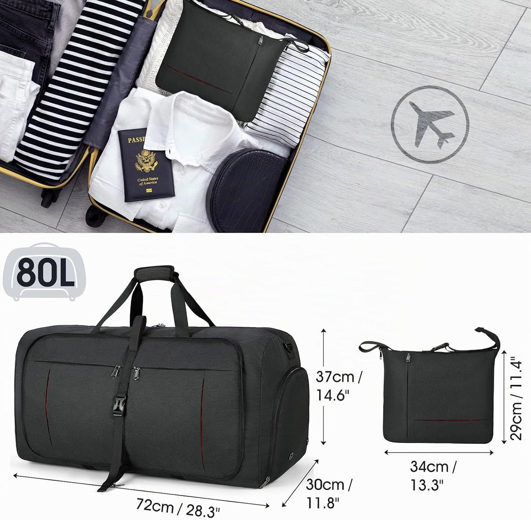 NUBILY Faltbare Reisetasche Gross 80L Sporttasche Herren Damen mit Schuhfach Leichter Reisetaschen W