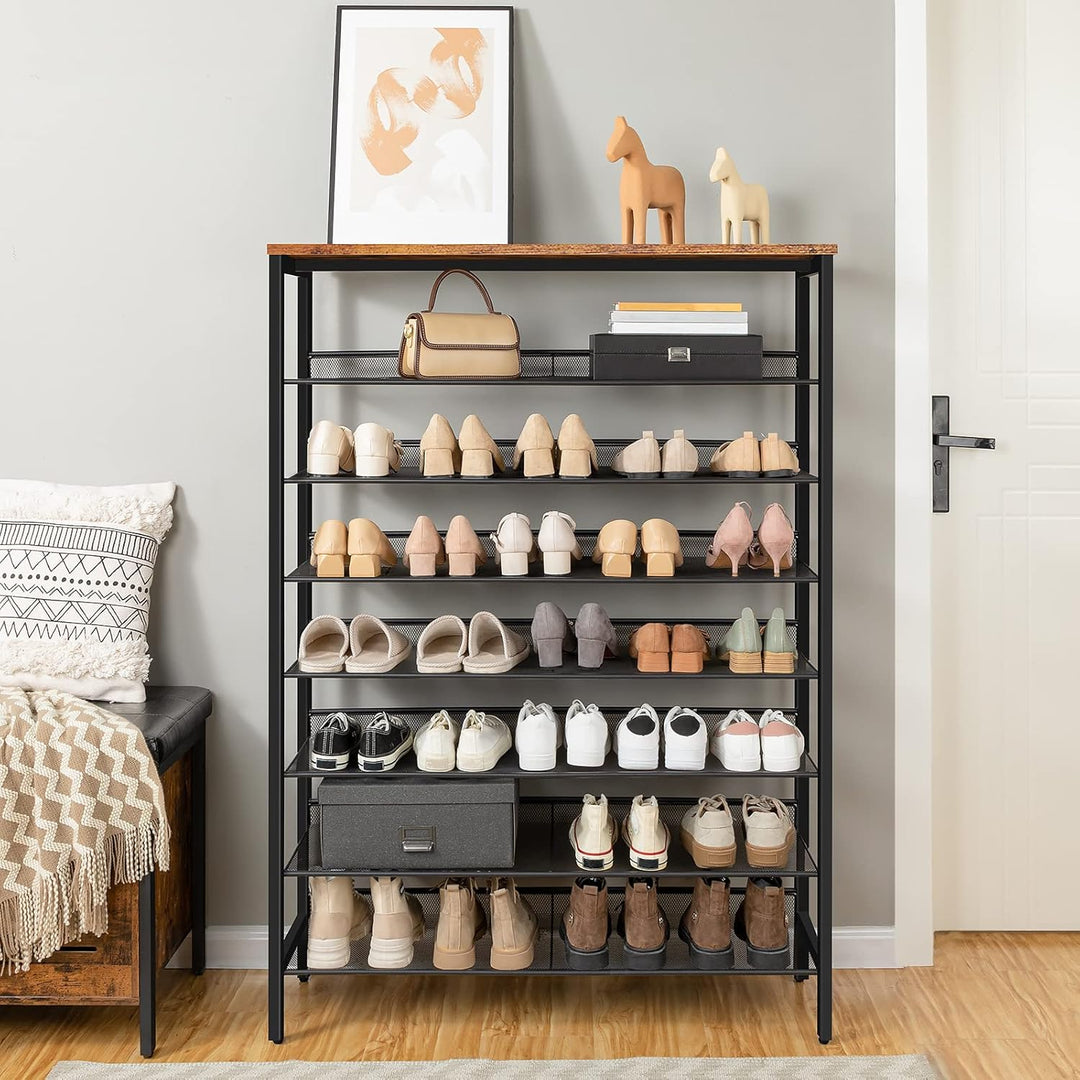 HOOBRO 8-stöckiges Schuhregal, Schuhschrank hoch, Grosse schmal Schuhablage, Flache und kippbare, 10