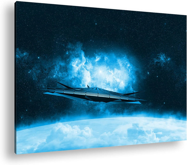 deyoli beeindruckendes Raumschiff im Universum Format: 80x60 Effekt: Monocrome Blau als Leinwand, Mo