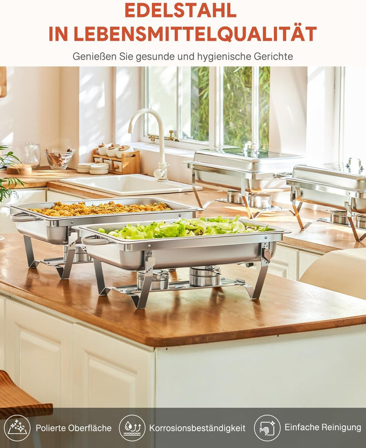 Wilprep Chafing Dish Speisewärmer 9L 4pcs Edelstahl Warmhaltebehälter Wärmebehälter Edelstahl Buffet