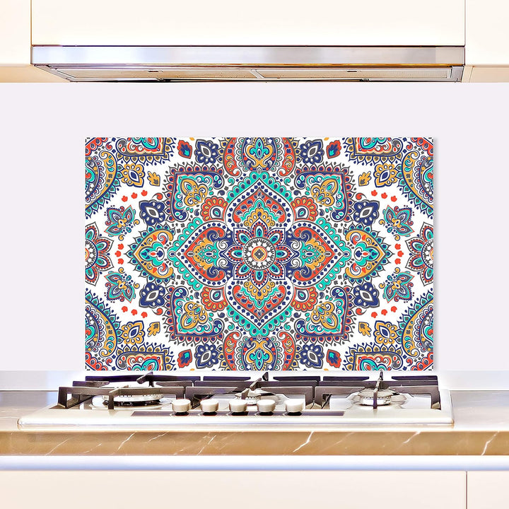 Cuadros Lifestyle Küchen Spritzschutz „Indian Floral“ | Küchenrückwand | Alu-DiBond | Fliesenschutz