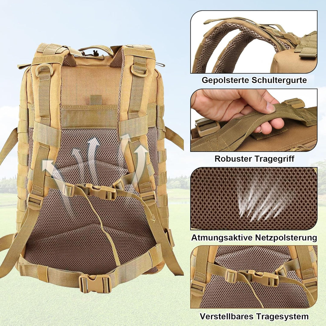 SHANNA Trekkingrucksack, Wanderrucksäcke Militärrucksack 45L Armee Rucksack MOLLE Assault Pack Takti