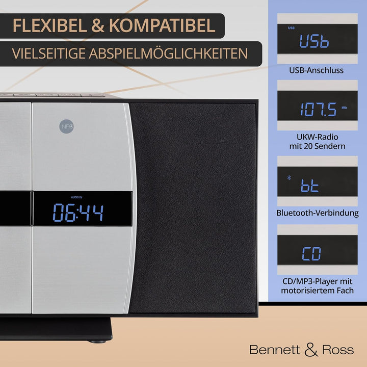Bennett & Ross Ålesund Vertikal Stereoanlage - HiFi Microanlage mit CD-Player, MP3, UKW-Funktion, US
