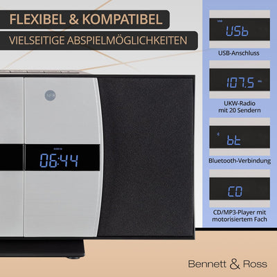 Bennett & Ross Ålesund Vertikal Stereoanlage - HiFi Microanlage mit CD-Player, MP3, UKW-Funktion, US