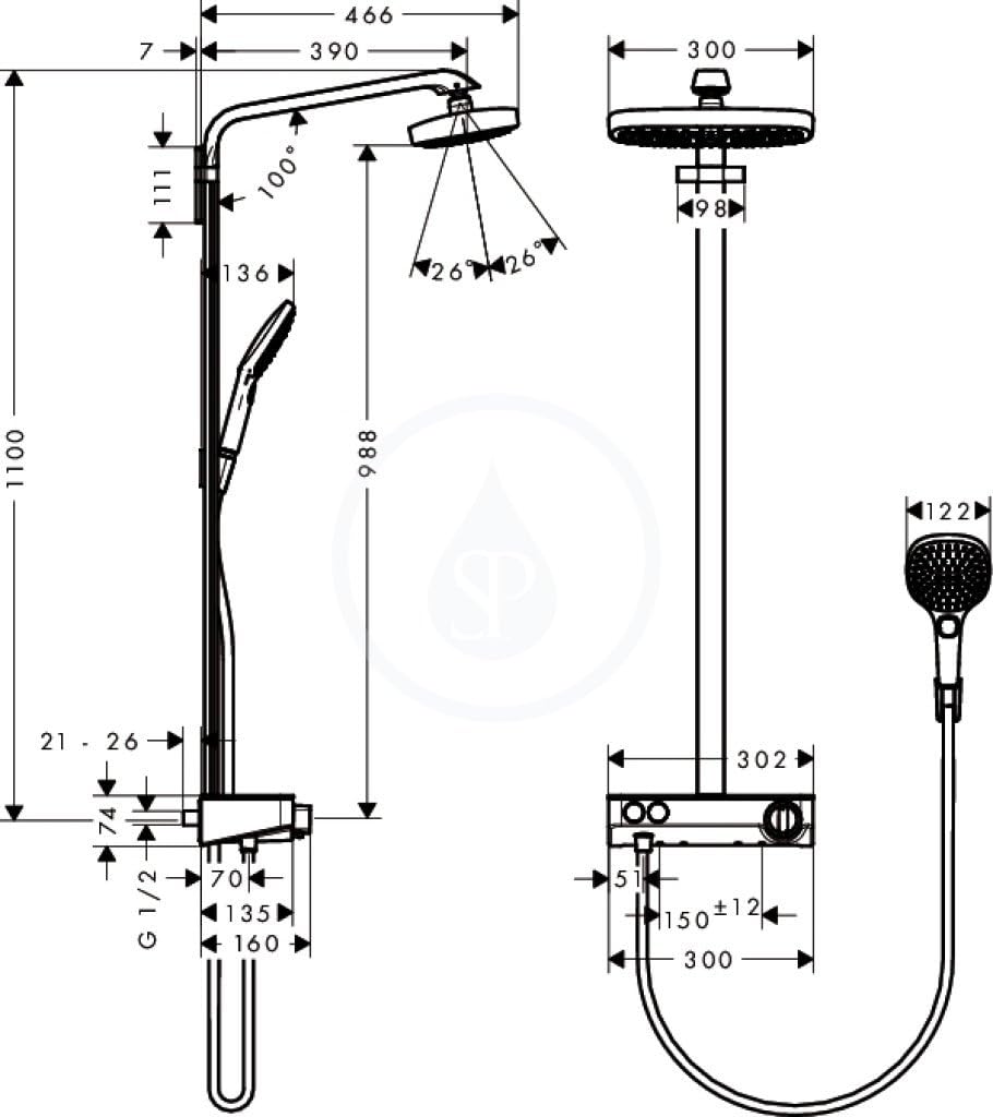 hansgrohe Croma 100 Duschkopf, inkl. Duschkopfhalterung, Chrom Set mit Brauseschlauch 1,25m Chrom 1