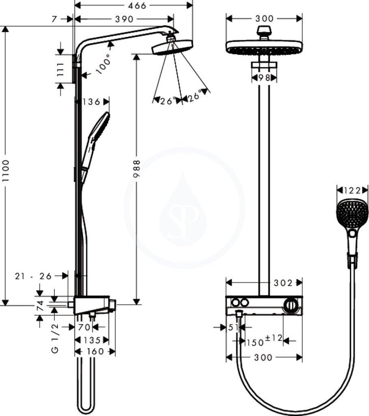 hansgrohe Croma 100 Duschkopf, inkl. Duschkopfhalterung, Chrom Set mit Brauseschlauch 1,25m Chrom 1