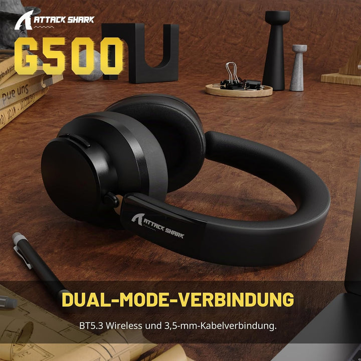 ATTACK SHARK G500 Kabelloser Kopfhörer mit Active Noise Cancelling, Over Ear Bluetooth Headset mit I