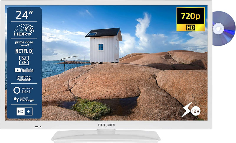 TELEFUNKEN XH24SN550MVD-W 24 Zoll Fernseher/Smart TV (HD Ready, HDR, Triple-Tuner, 12 Volt, DVD-Play